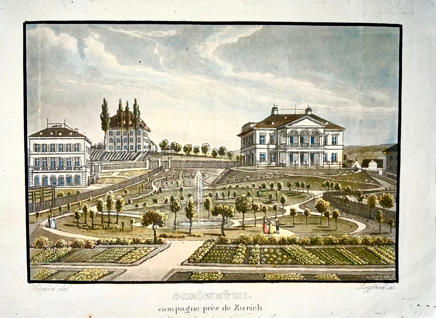 1840c Park Schönbühl, Zurich, Switzerland, Schmidt, aquatint, hand colour