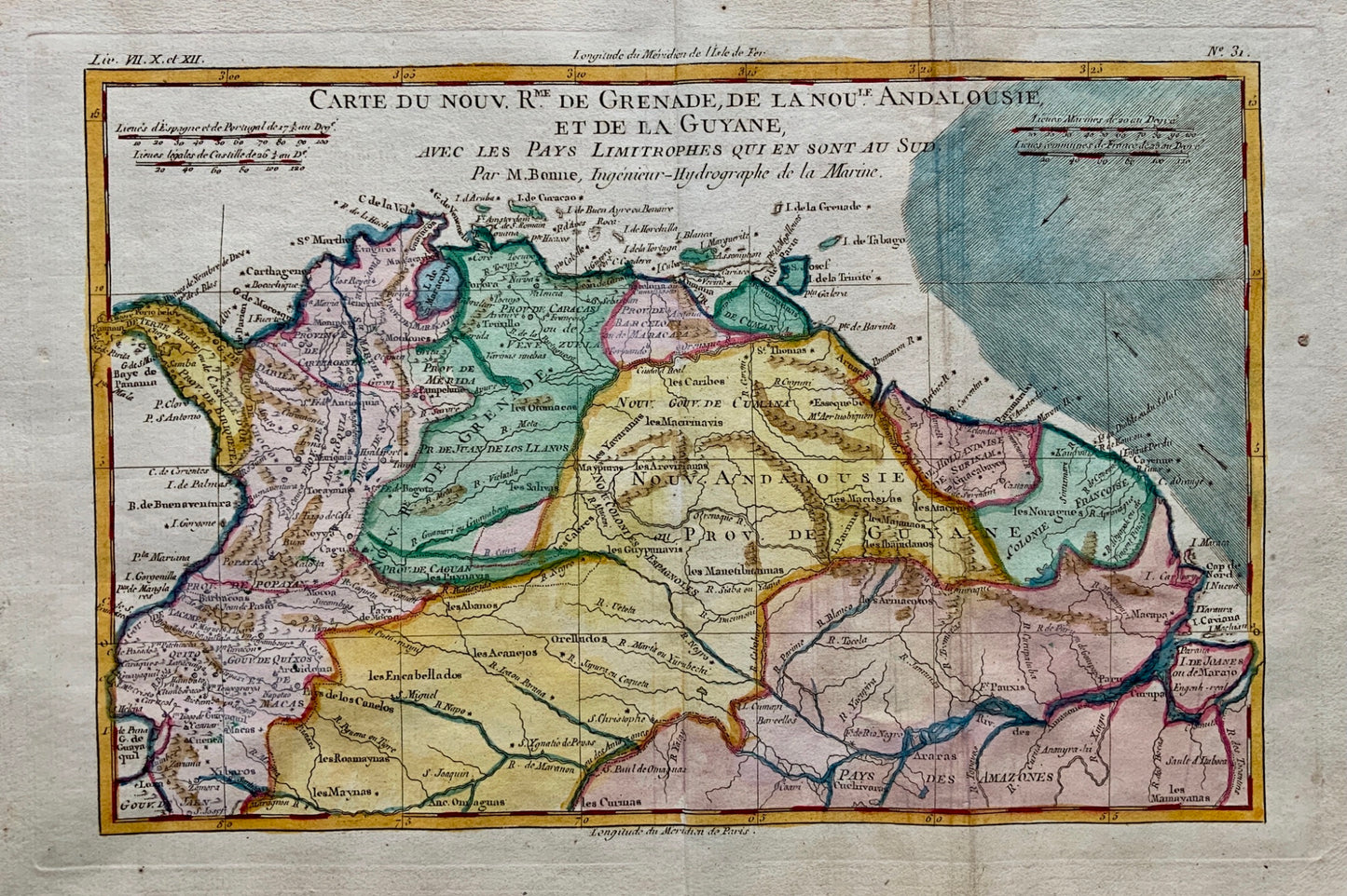1780 Bonne - NORTHERN SOUTH AMERICA - hand coloured engraved map
