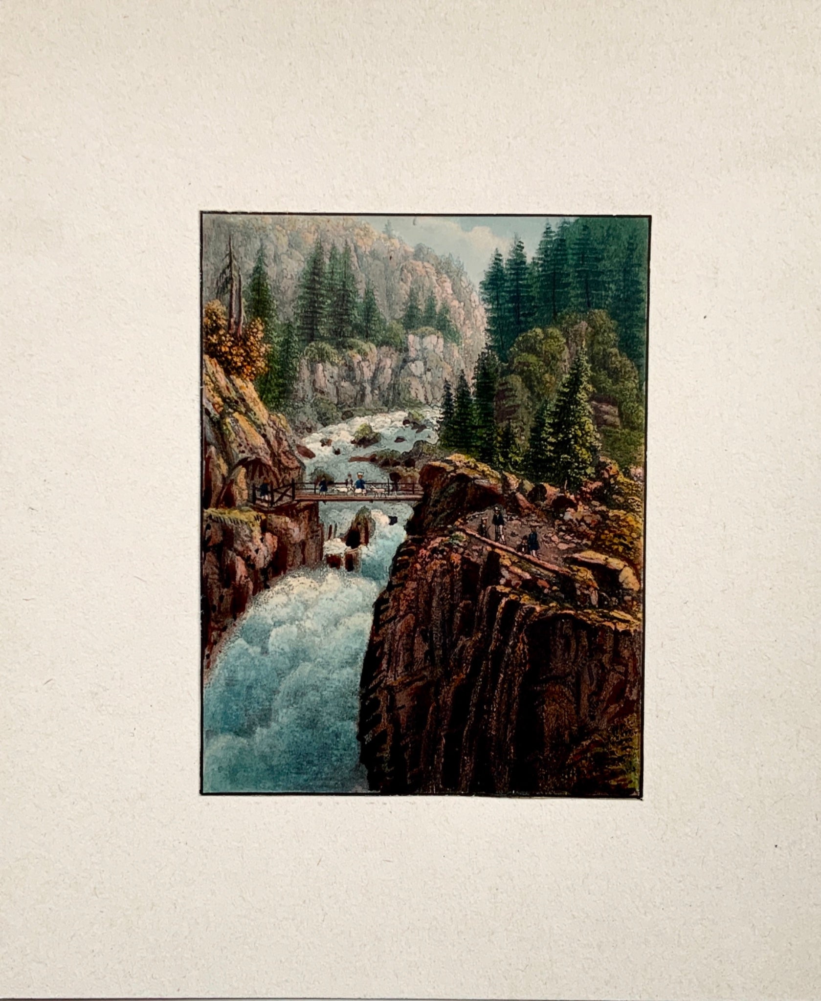 1840 c Swiss Mountain Stream - hand coloured aquatint Switzerland