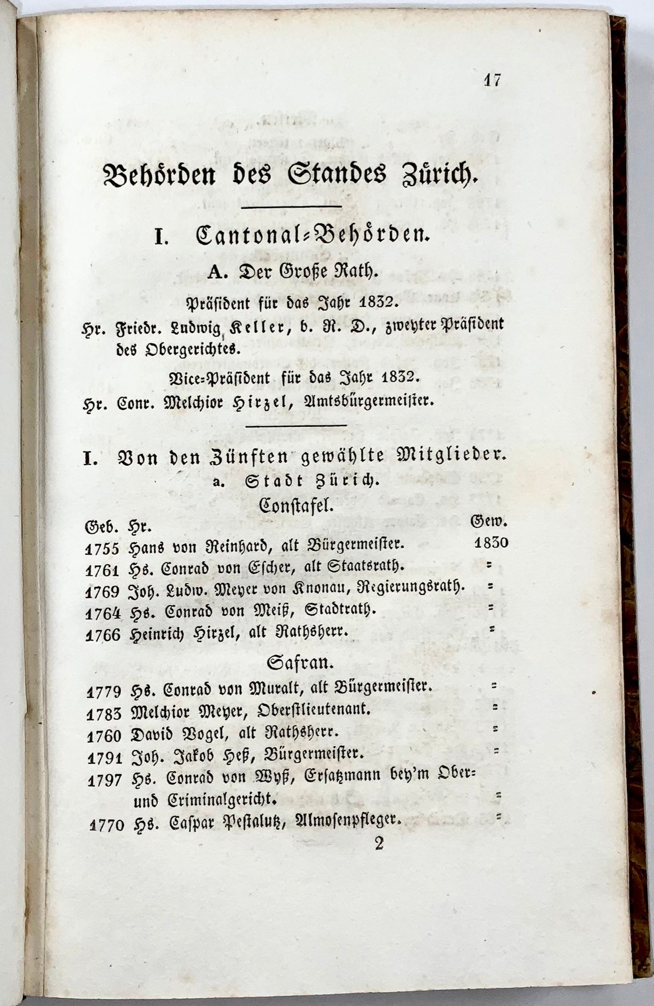 1832 Swiss directory of public servants for the Canton of Zurich, book