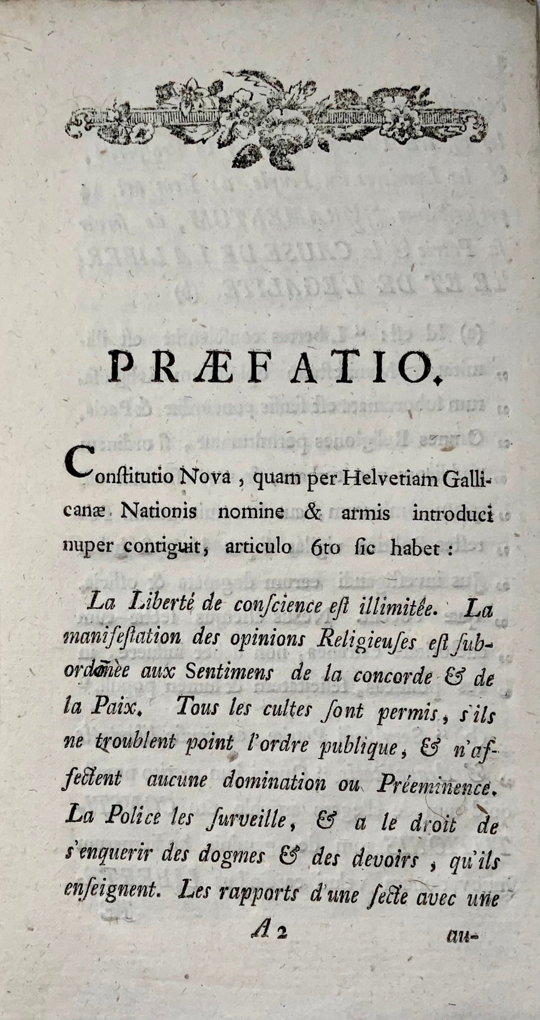 1798 Riflessioni sulla Costituzione della Svizzera, Repubblica Elvetica, opuscolo