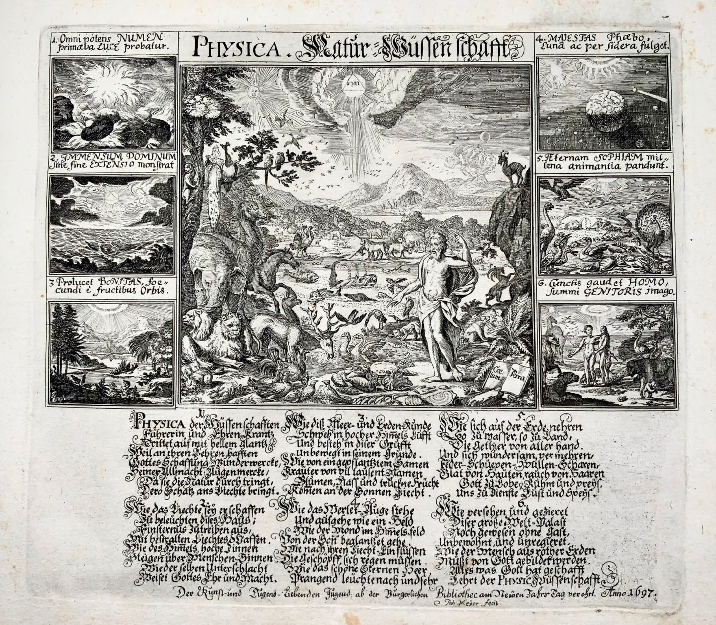 1697 Broadside, ‘Physica’ Natural Science, evolution, Zurich, Switzerland, science
