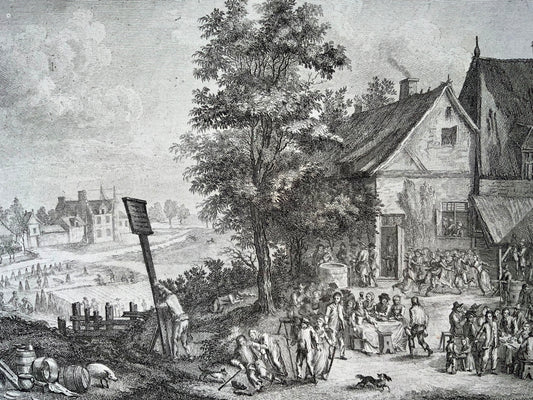 1780 The Village Festival, David Tenier pinx, Picquenot, copper engraving, classical art
