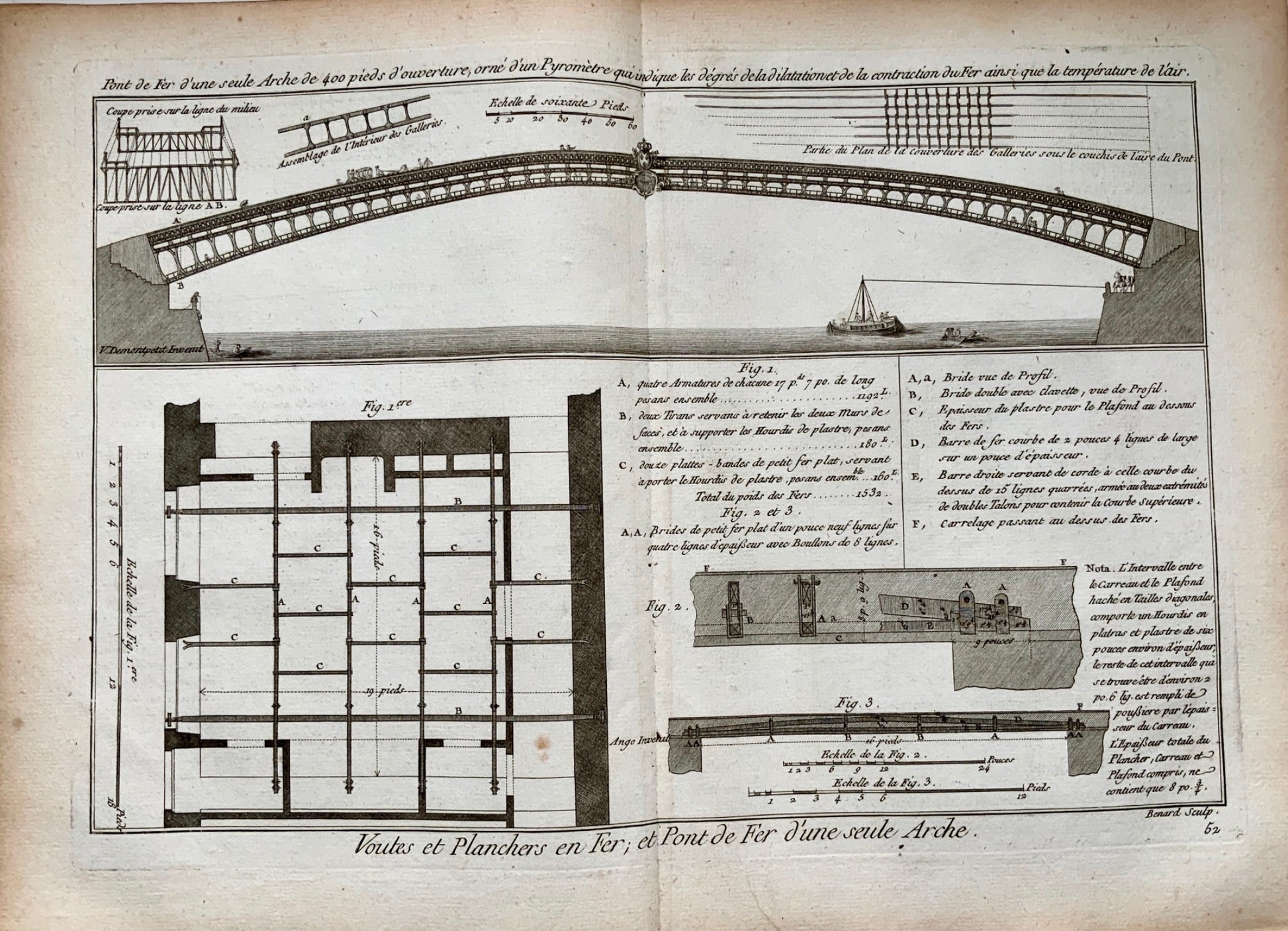 1787 IRON CONSTRUCTION - Voûtes et Planchers en Fer, et Pont de Fer d'une seule - Bridges, architecture, trade
