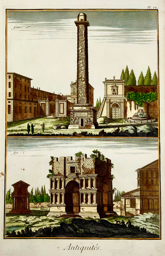 1777 Diderot - Italia: Antichità Romane - Incisione su rame - Foglio alto