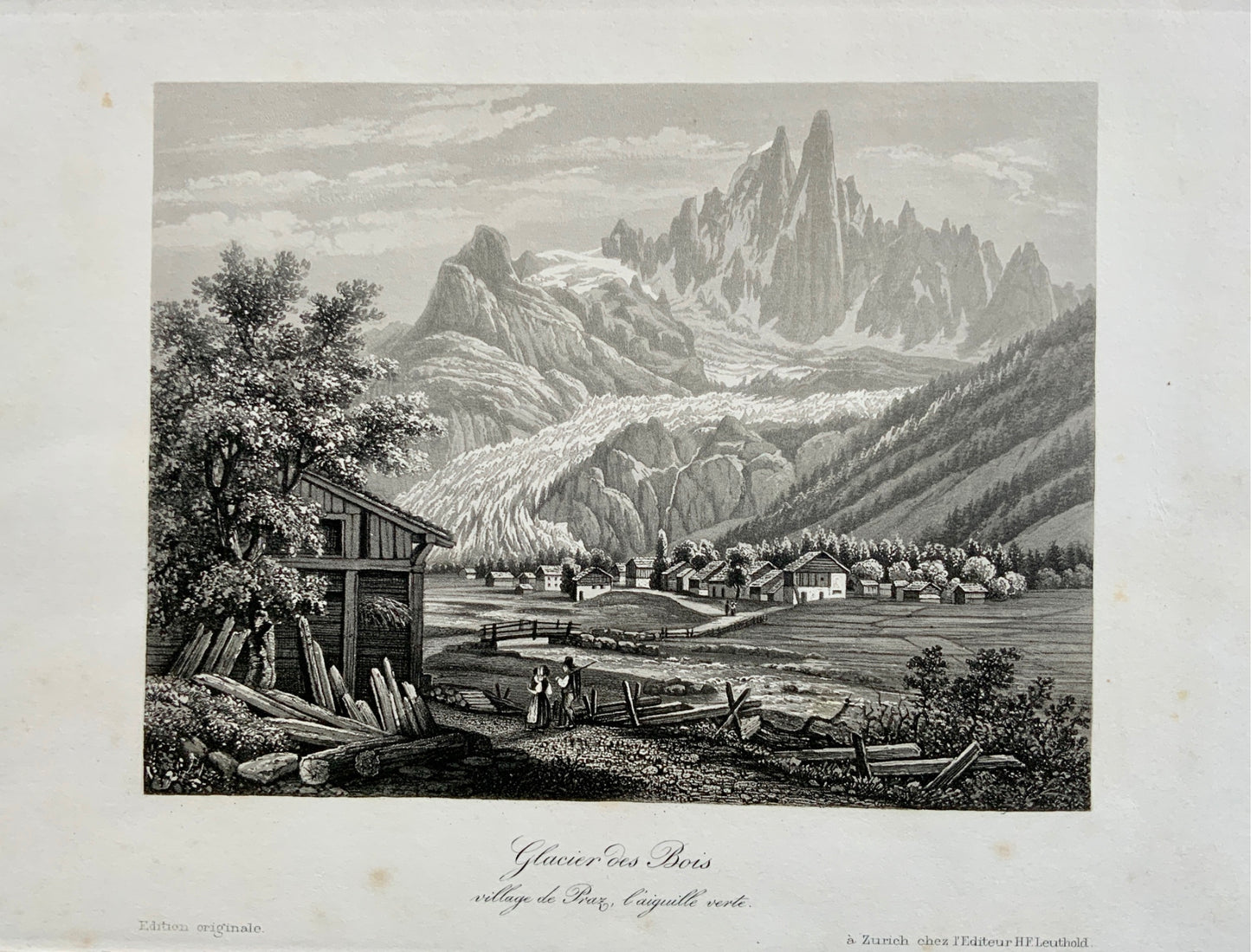 1830 Leuthold; Praz-sur-Arly, Glacier des Bois, France - Large aquatint.