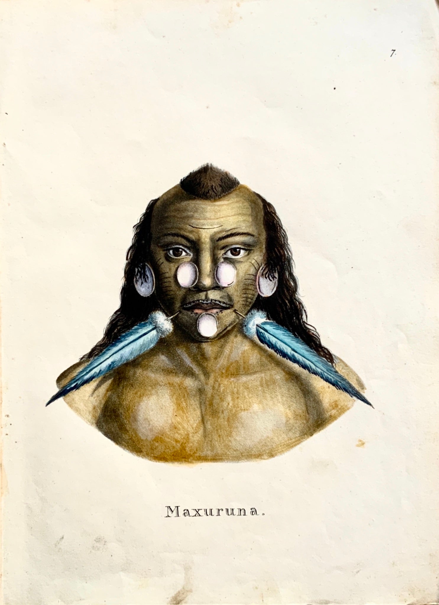 1824 Ethnology PERU Tribesman K.J. Brodtmann ORIGINAL handcol FOLIO lithography