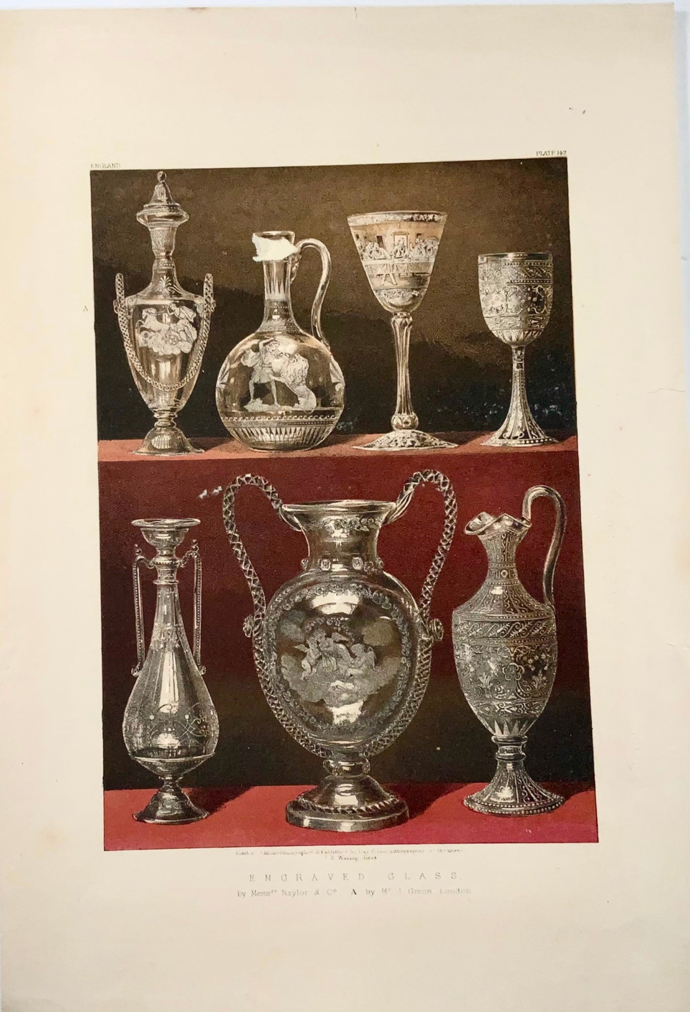 1862 Engraved Glass, Waring, large folio, chromolithograph, art