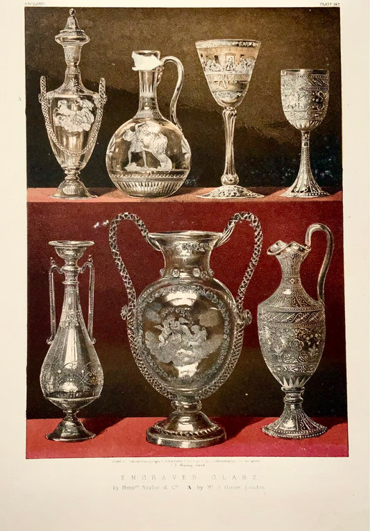 1862 Engraved Glass, Waring, large folio, chromolithograph, art
