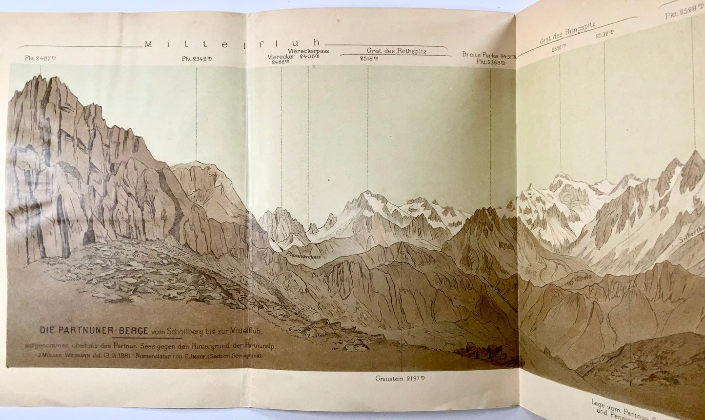 1891 Panorama des Alpes valaisannes et bernoises, Partnuner, 62 cm, Suisse