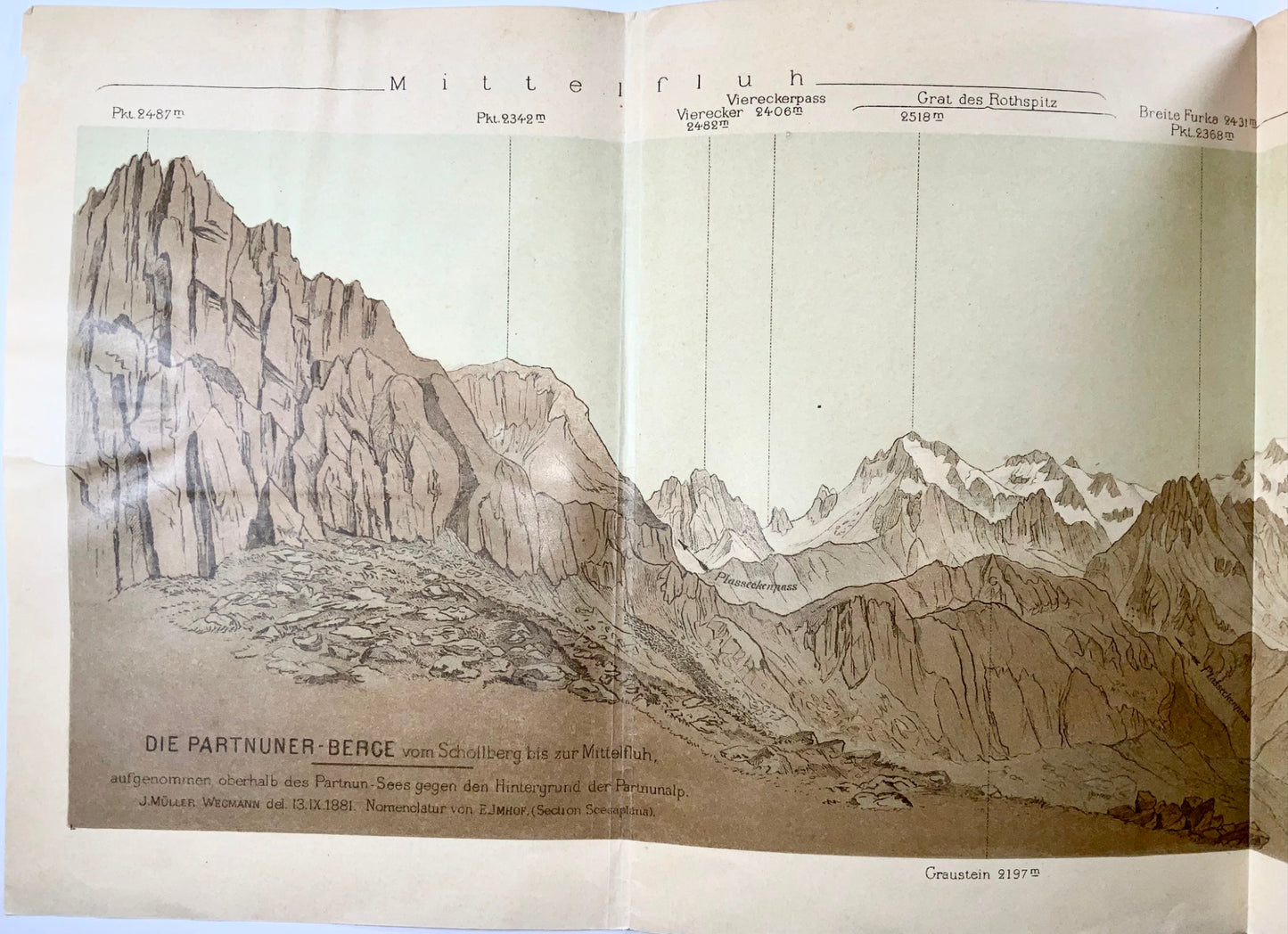 1891 Panorama des Alpes valaisannes et bernoises, Partnuner, 62 cm, Suisse