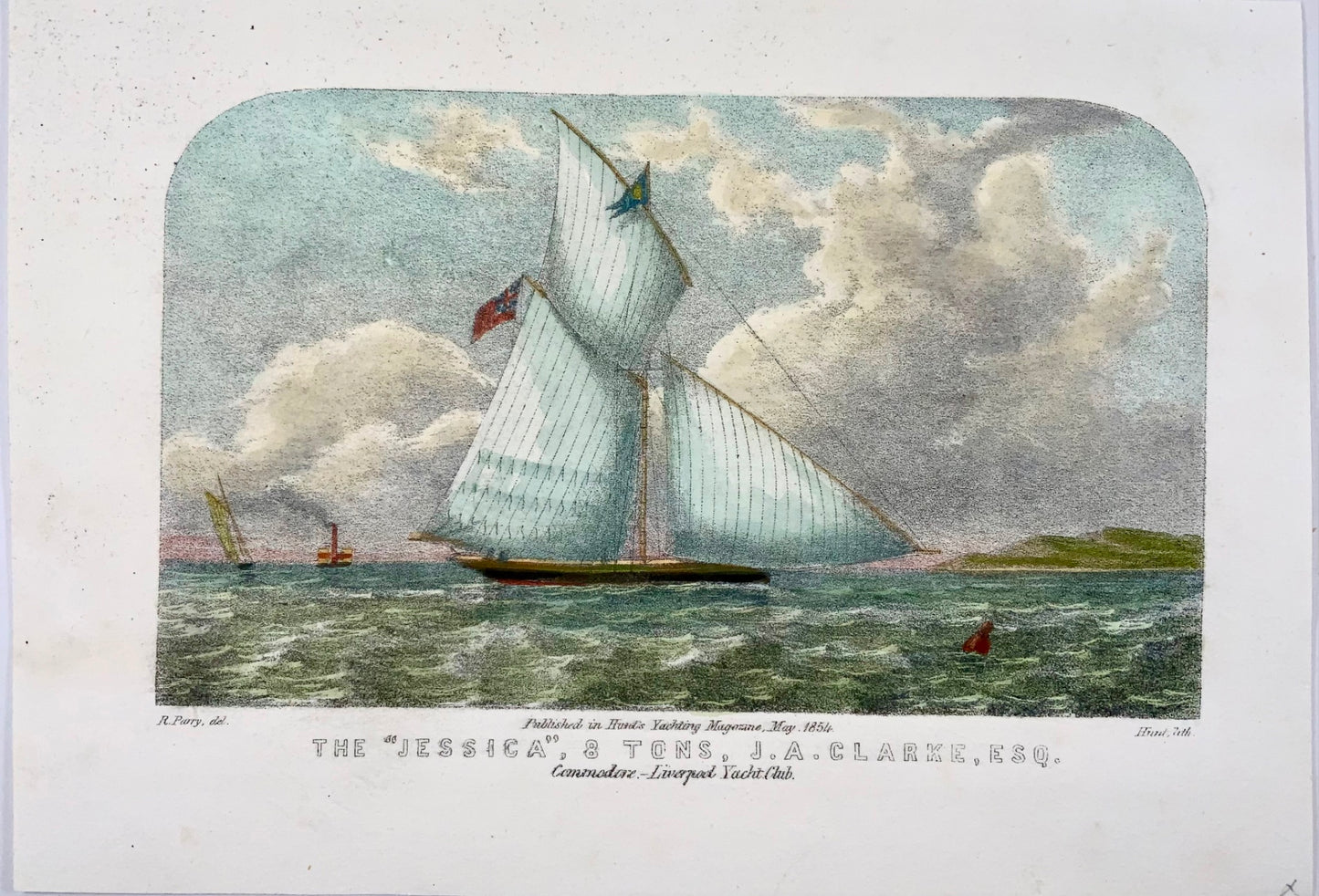 1854 Yacht, Jessica, lithographie couleur d'après Parry