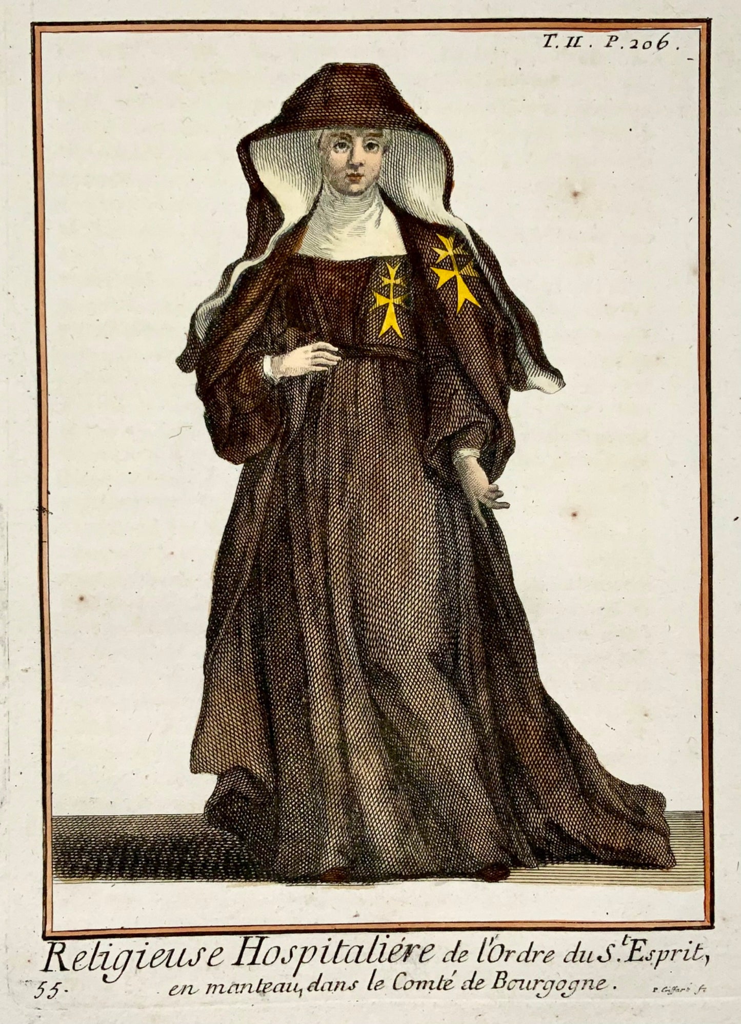 1750c. Religieuse, Hospitalières du Saint-Esprit, gravure coloriée à la main
