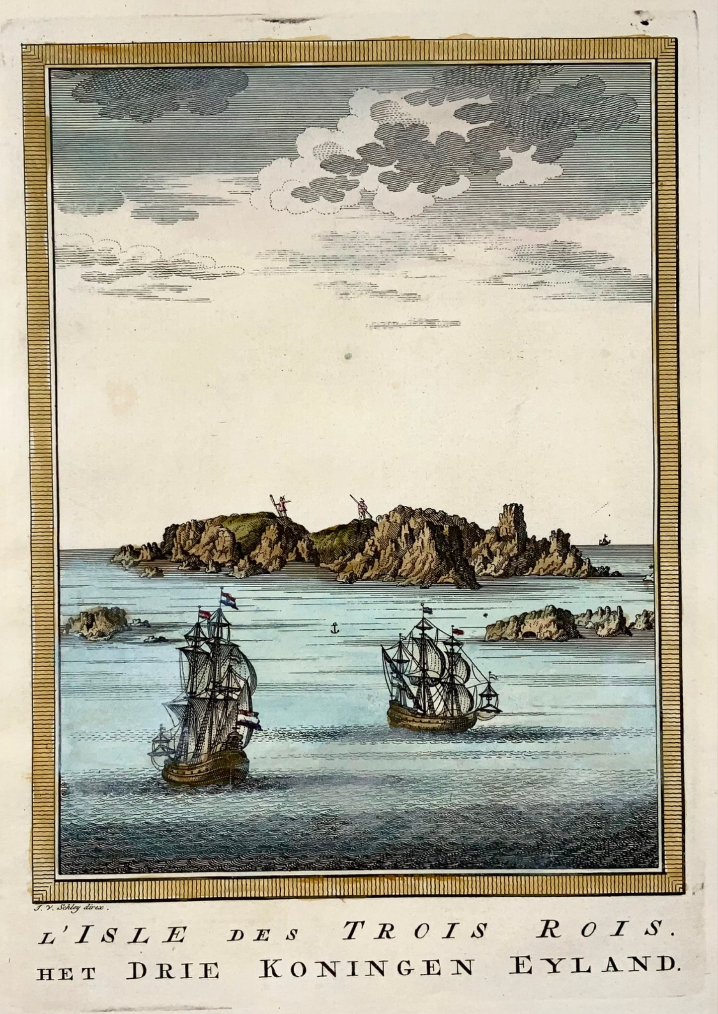 1750 J. Schley, Manawatawh, Three Kings Island, Nuova Zelanda, mappa, topografia straniera