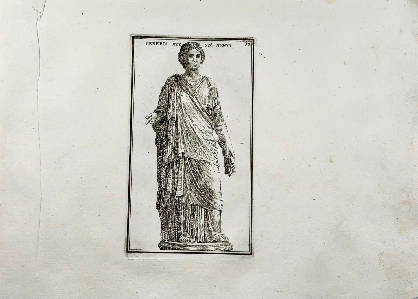 1779 Statua di Cerere, dio dell'agricoltura, incisione, "Calcografia di Roma"