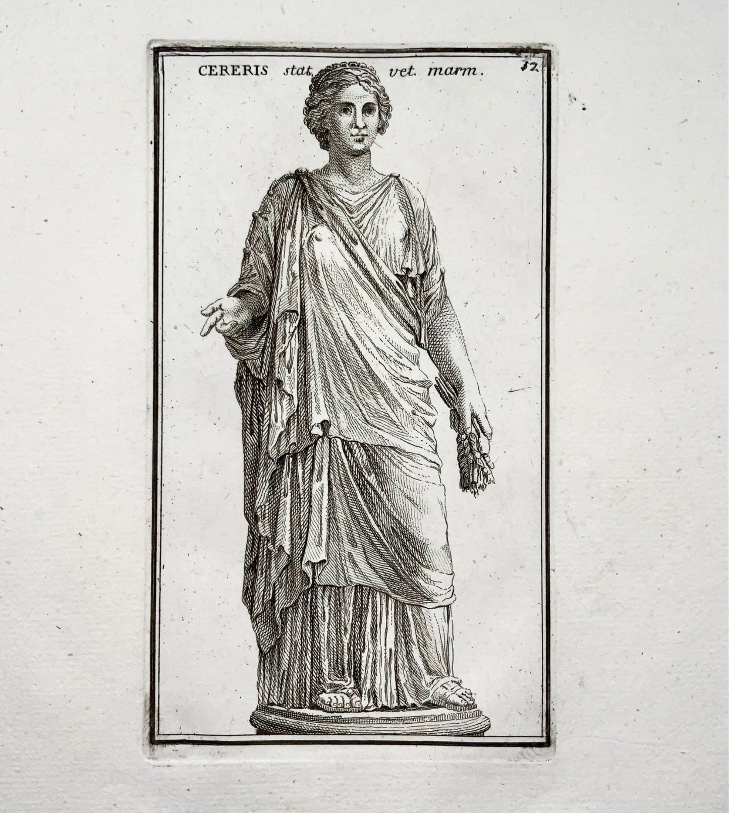 1779 Statua di Cerere, dio dell'agricoltura, incisione, "Calcografia di Roma"