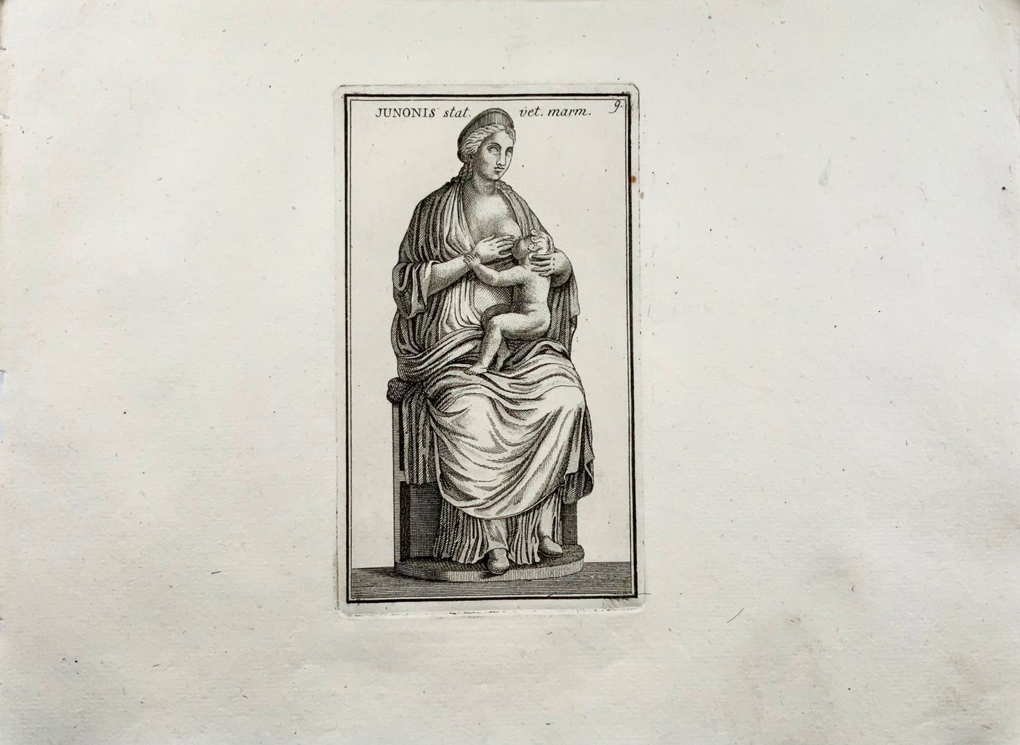 1779 Statue de Junon, Dieu de la Naissance, gravure, "Calcografia di Roma"