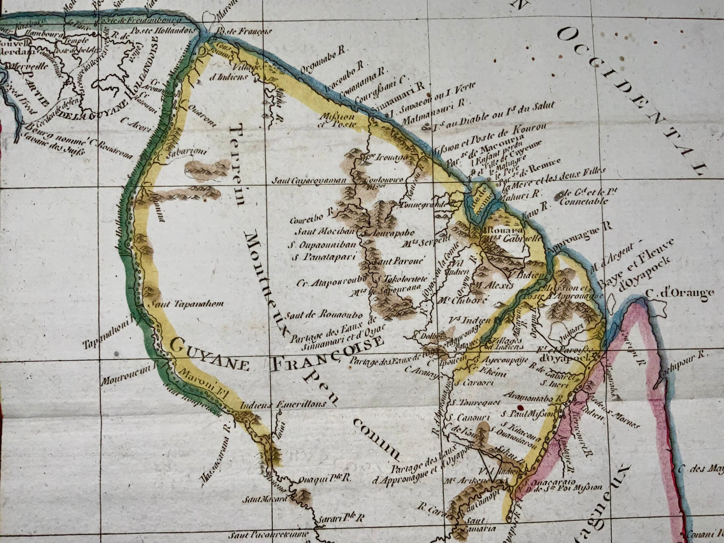 1780 Carte du nord-est de l'Amérique du Sud, représentant la Guyane (Guyane), Bonne, 
