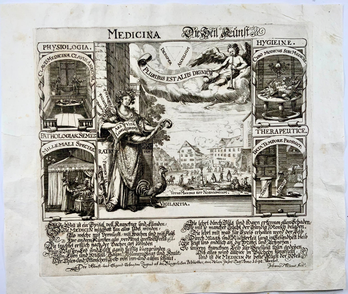 1710 Gio. Meyer, Broadside dedicata alla medicina, 'Die Heil Kunst'