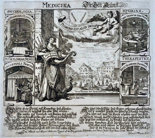 1710 Gio. Meyer, Broadside dedicata alla medicina, 'Die Heil Kunst'