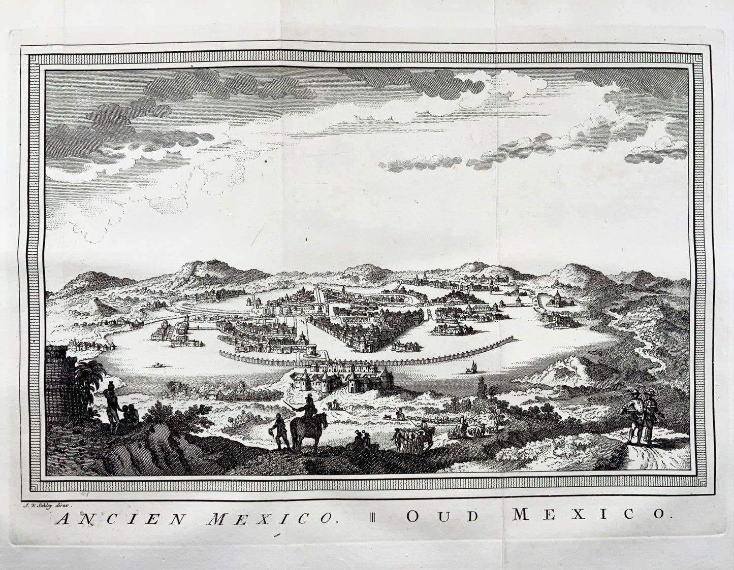 1760 J. van der Schley, Antica Città del Messico, topografia straniera, mappa