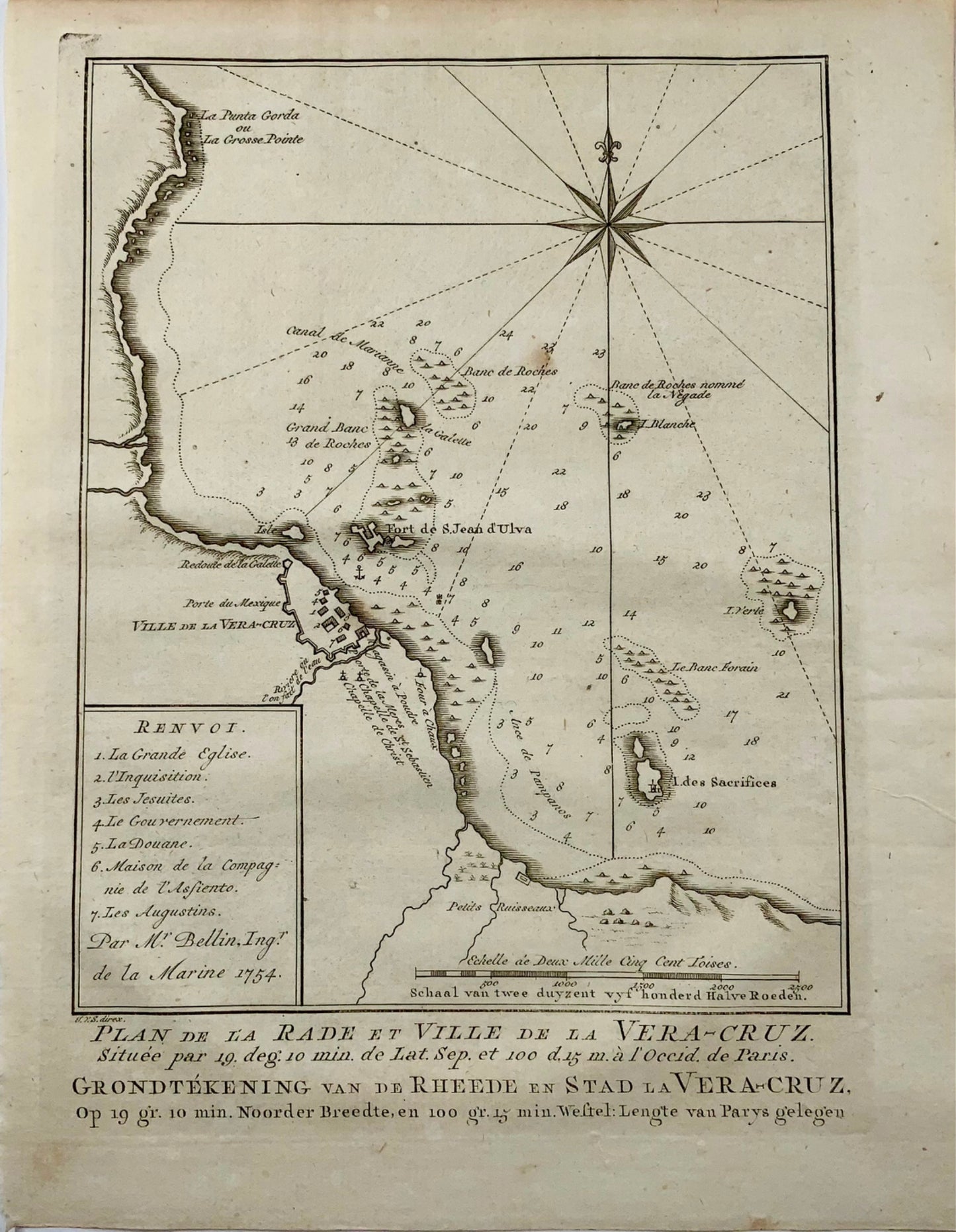 Mappa del 1758, “Rade et Ville de la Vera-Cruz, Vera Cruz, Messico, di Schley