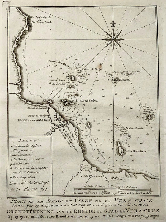 1758 Map, “Rade et Ville de la Vera-Cruz, Vera Cruz, Mexico, by Schley