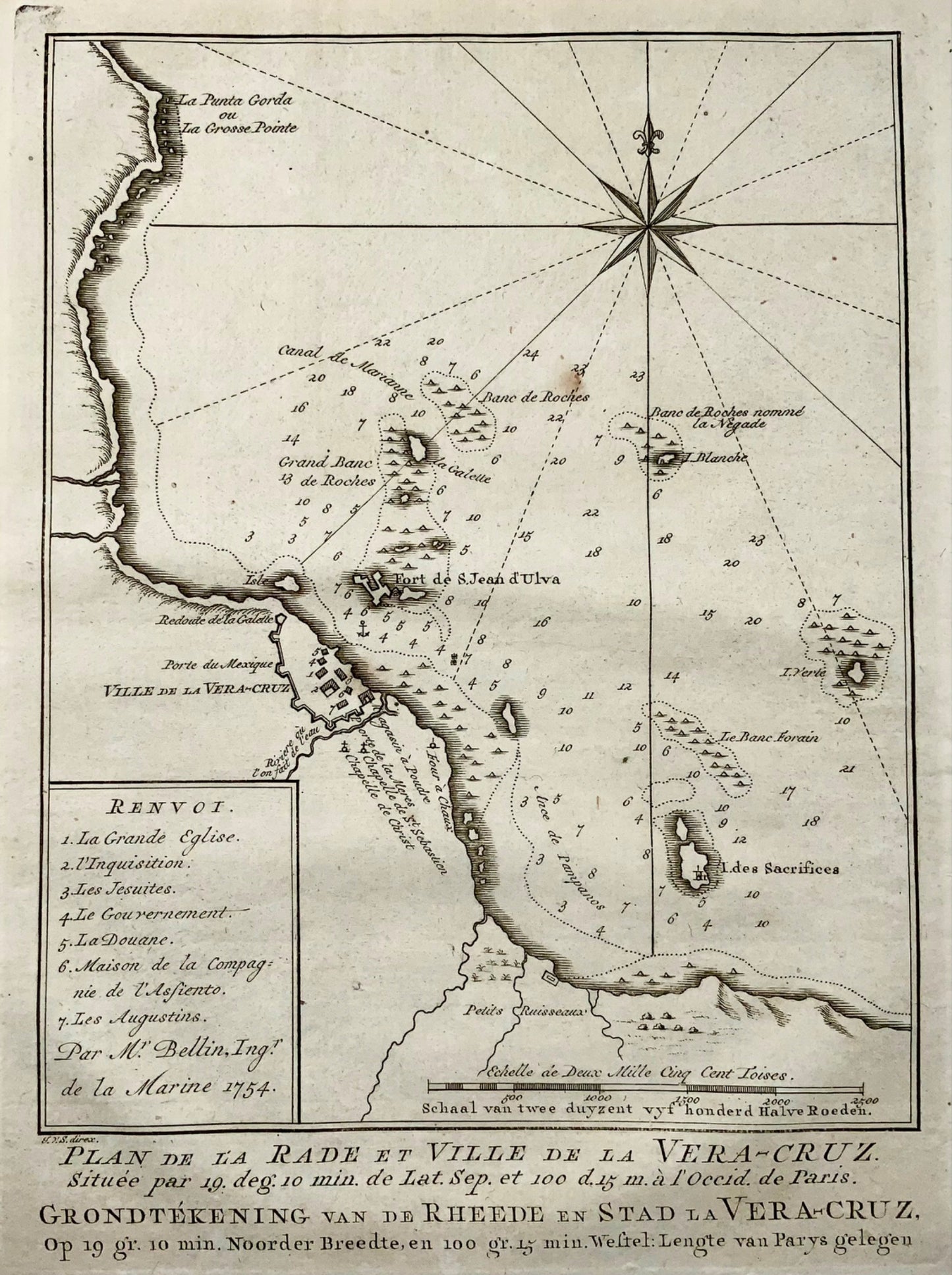 Carte de 1758, « Rade et Ville de la Vera-Cruz, Vera Cruz, Mexique, par Schley