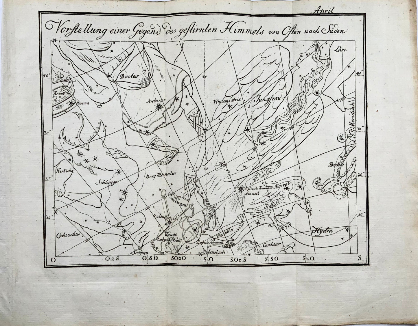 Carte céleste de 1777 vue en avril, Joh. E. Bode, carte 