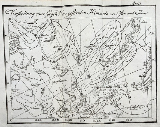 Carta celeste del 1777 vista in aprile, Joh. E. Bode, mappa 