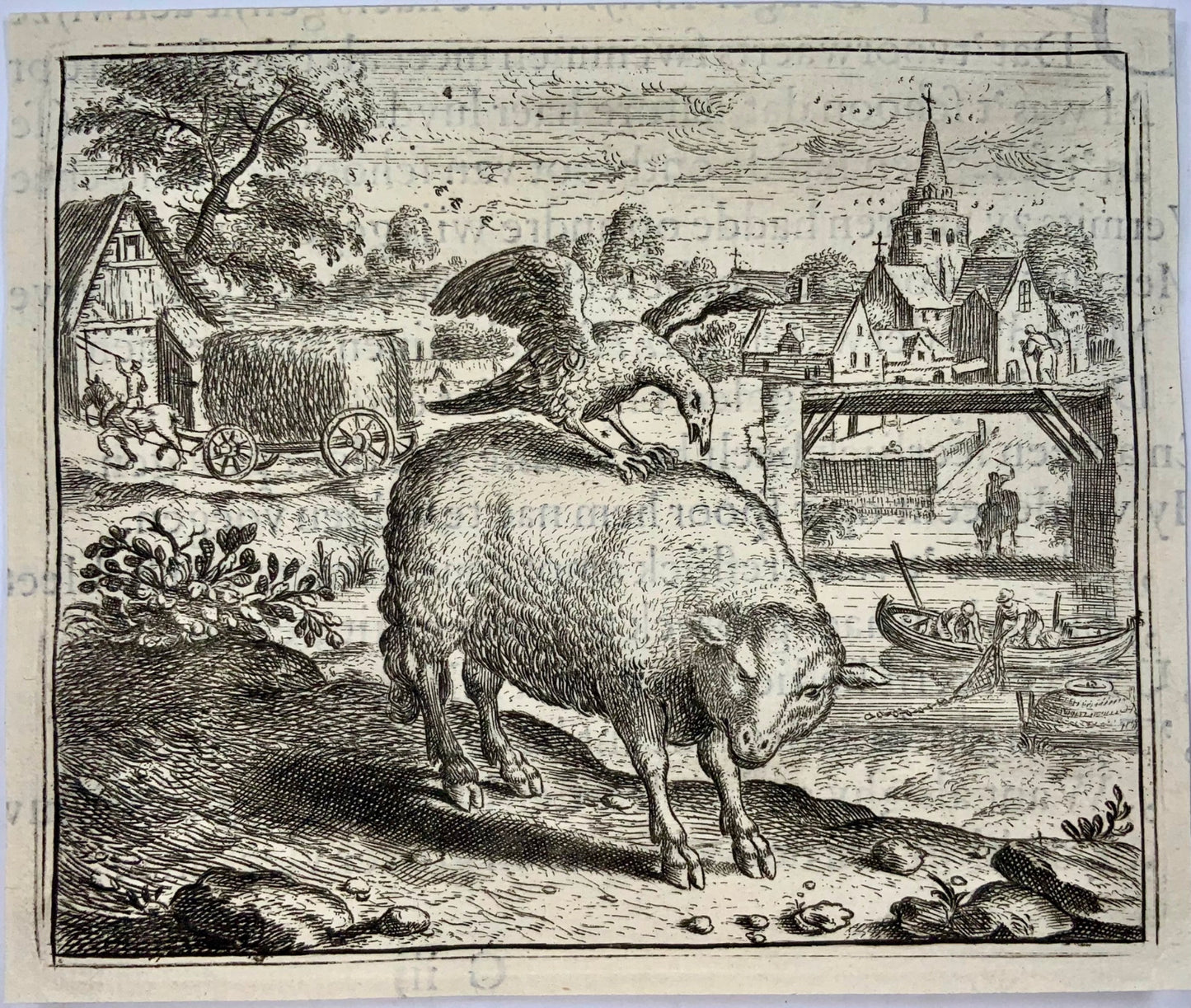 1617 Gheeraerts, incisione magistrale, Esopo: il corvo e la pecora, favola