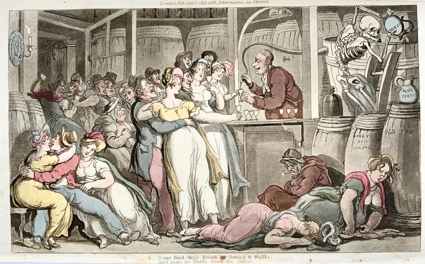 1814 Evil Drink, Alcoolisme, Rowlandson, Danse macabre, caricature, aquatinte