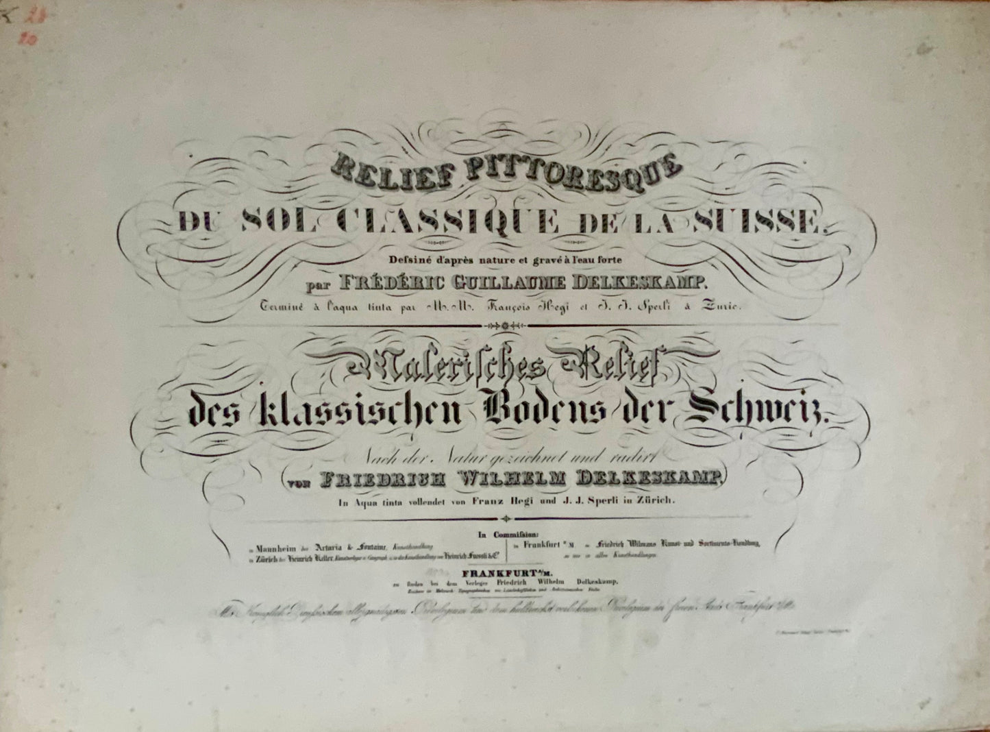 1831 Atlante delle Alpi, Svizzera, Delkeskamp, ​​9 acquetinte in cartellina