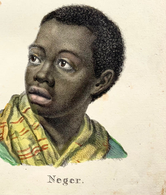 1824 Nativi africani, schiavi, KJ Brodtmann, col. a mano, litografia, etnologia
