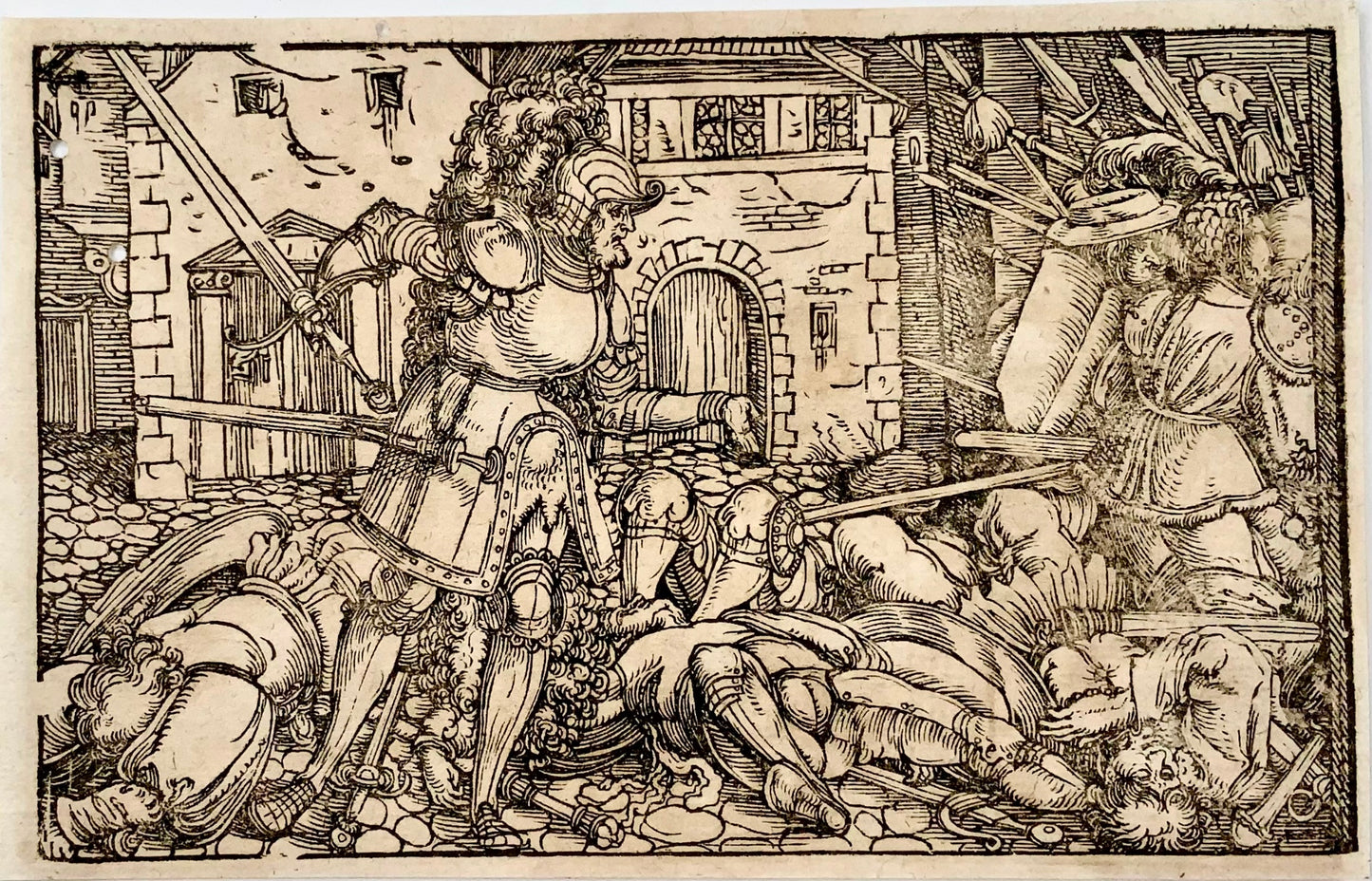 1532 Hans Weiditz, Bataille avec / Mort d'un ennemi, 2 gravures sur bois de maître