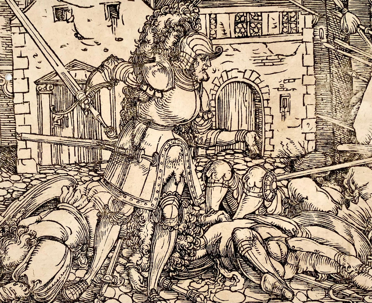 1532 Hans Weiditz, Battaglia con / Morte di un nemico, 2 xilografie magistrali