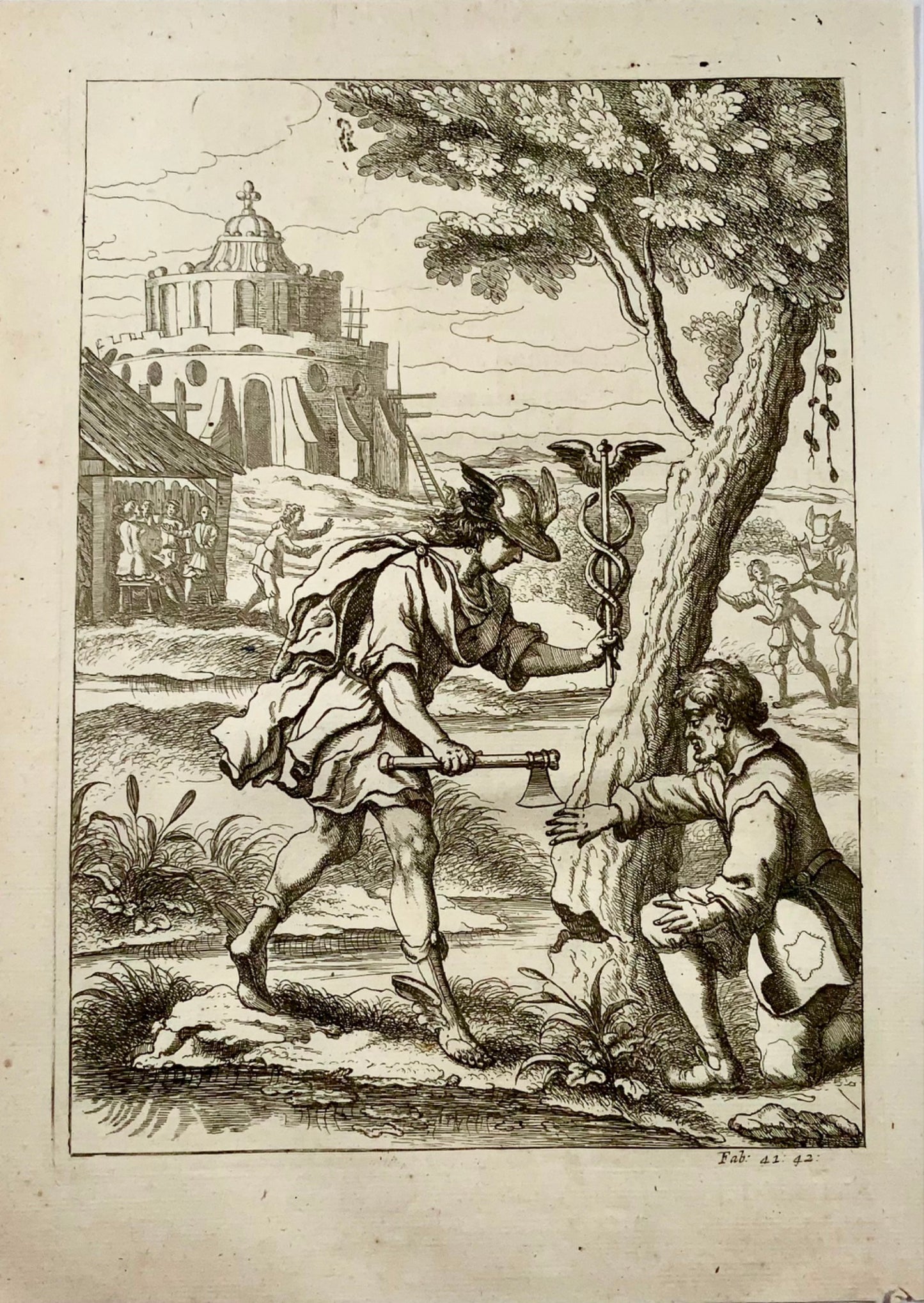 1666 Francis Barlow (1626?-1702), Mercurio e il falegname, folio, favola, incisione magistrale 