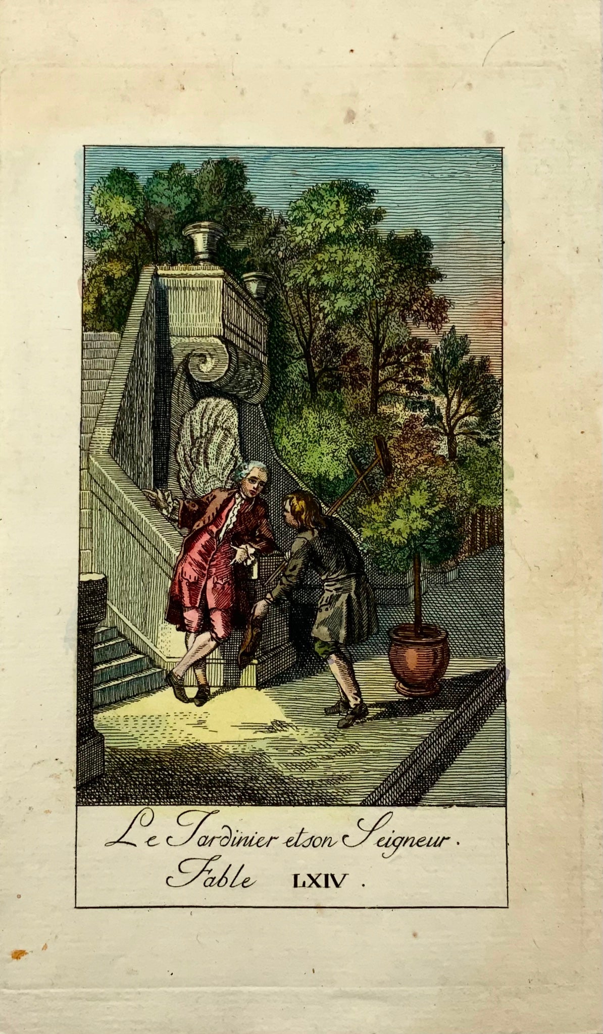 1776 Gardner e il suo Maestro, Savart secondo Oudry, Fontaine, colore originale a mano