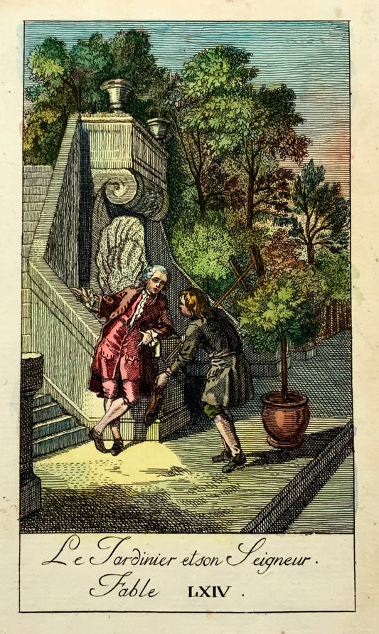 1776 Gardner e il suo Maestro, Savart secondo Oudry, Fontaine, colore originale a mano