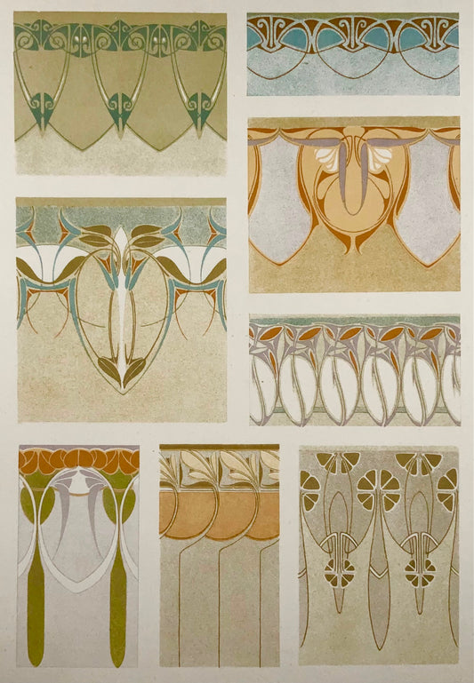 1895 Murales, fregio, decorazione, art nouveau, folio, paesaggio floreale, art