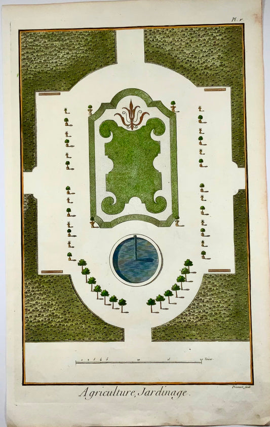 1777 Progettazione di giardini, architettura, grande foglio, Diderot, Prevost 