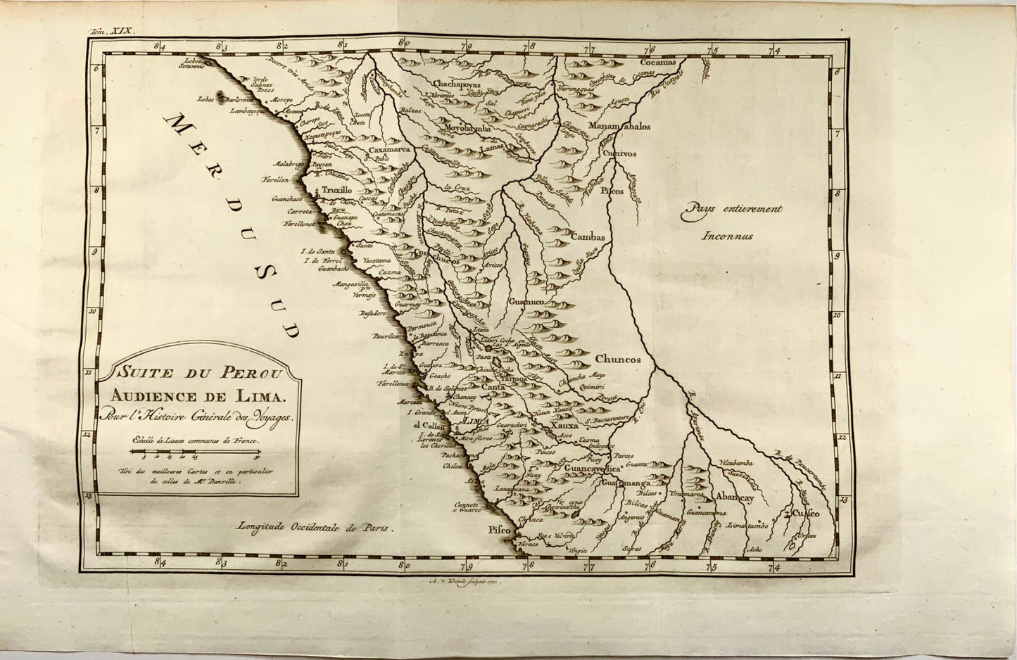 1756 Carte d'Anville de la côte du Pérou par Bellin, incluant Lima