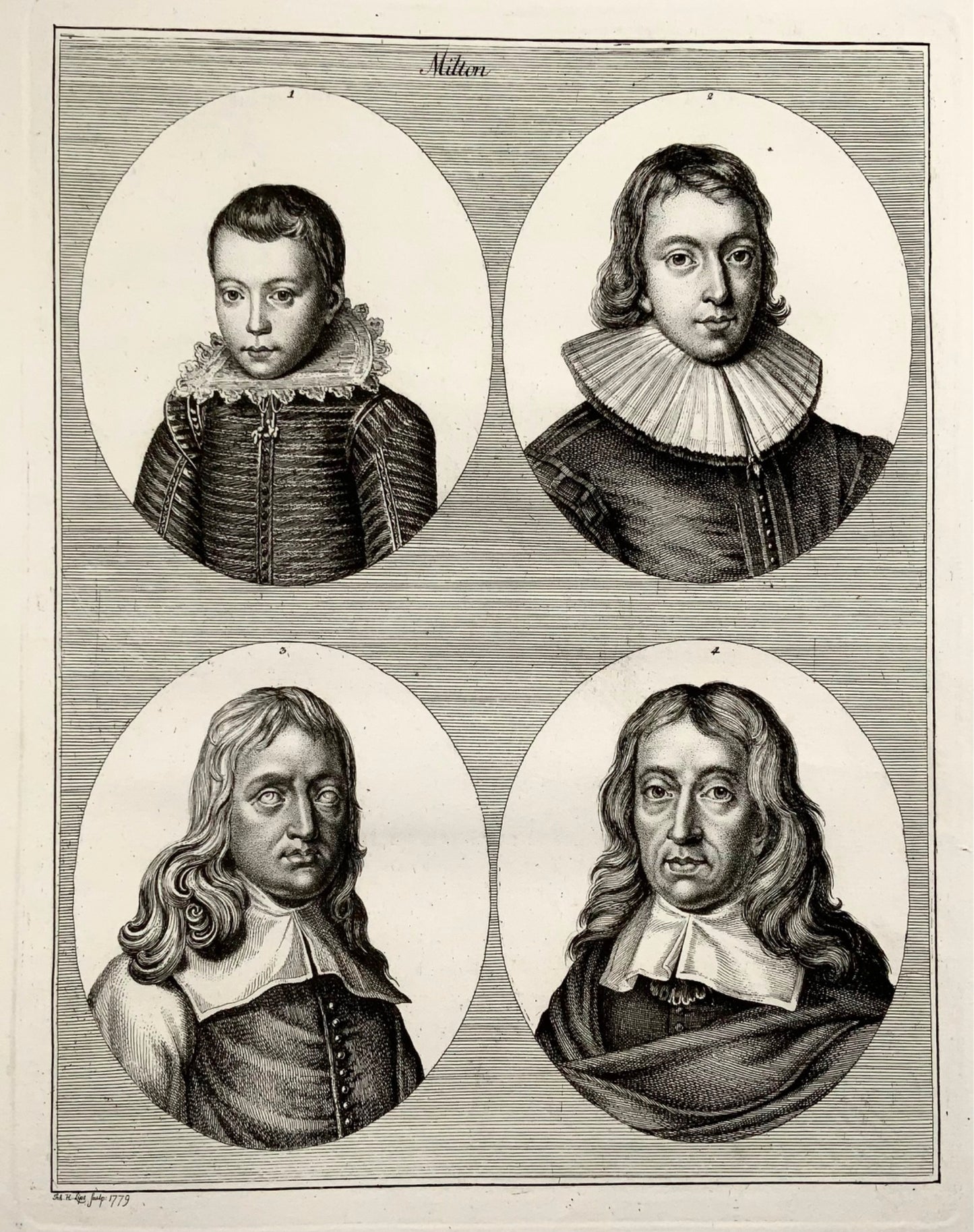 1788 Il poeta John Milton [Labbra dopo Faithorne], Folio, ritratto, incisione 