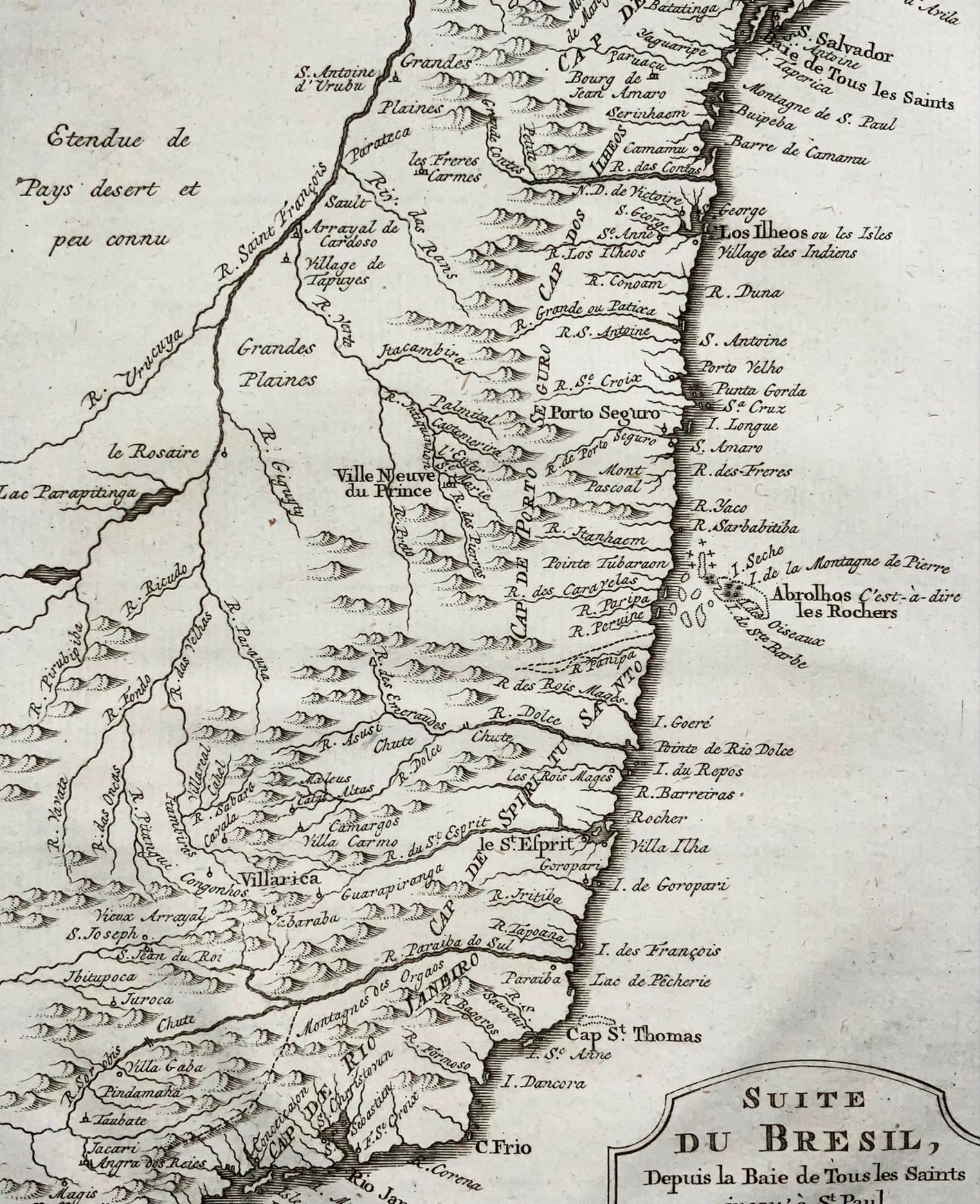 1757 Uruguay e Brasile, Jacques Bellin, 'Suite du Bresil', mappa incisa