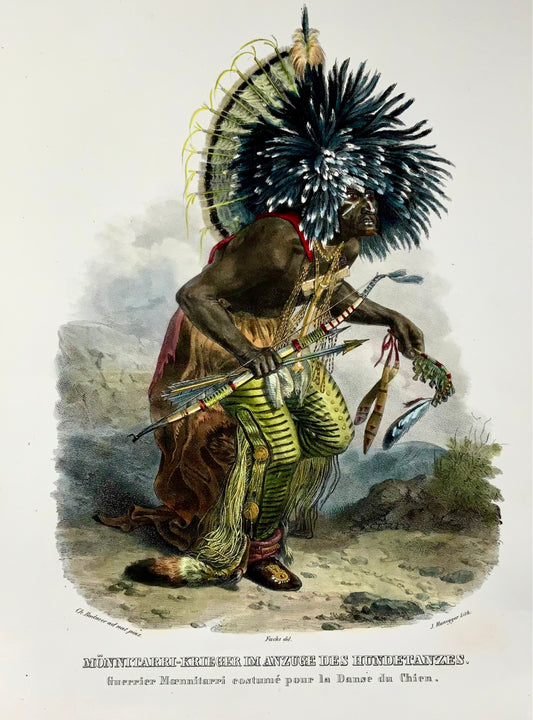 1840 Péhriska-Rúhpa "Two Ravens" by Karl Bodmer, hand colored stone lithograph, ethnographic