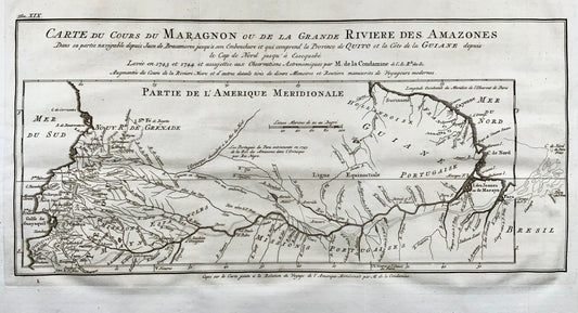 1772 Condamine, Carte du fleuve Amazone, Amérique du Sud 