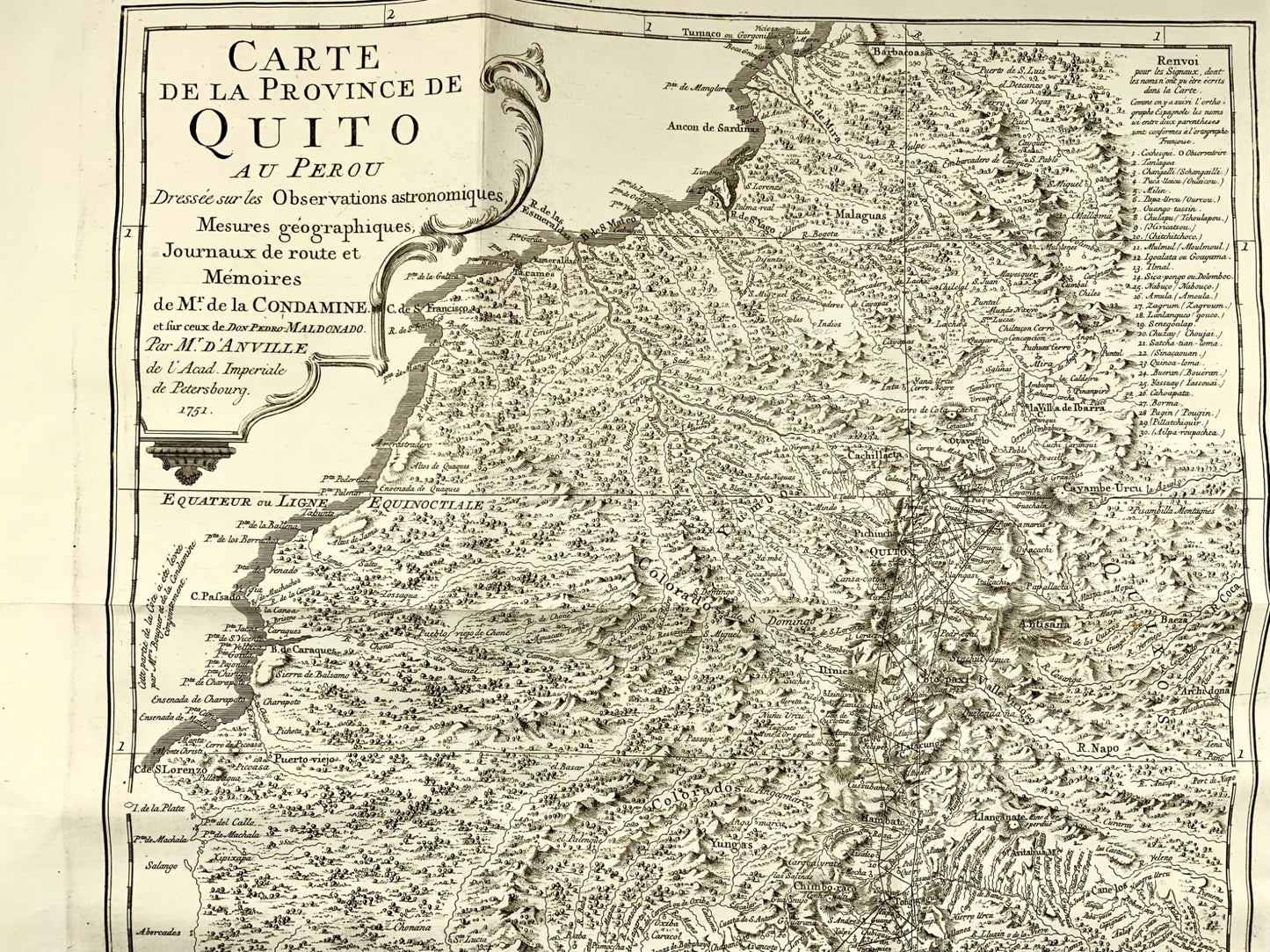 1756 Condamine, Mappa della provincia di Quito in Perù, Ecuador 