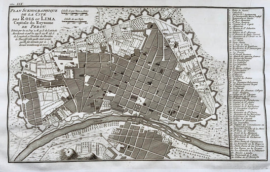 1751 Plan de la ville de Lima avant le grand tremblement de terre, Pérou 