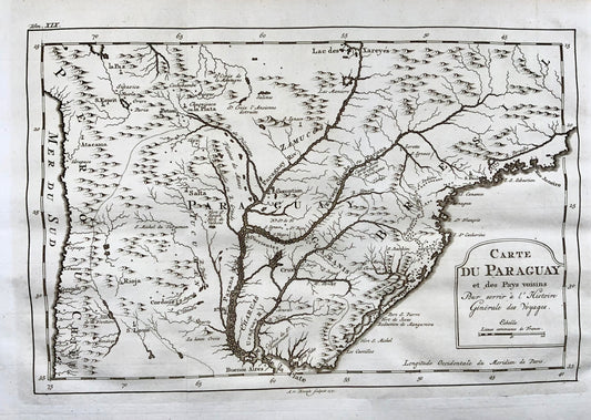 Carte 1771 Bellin, Carte du Paraguay, [ Brésil, Pérou, Chili, Uruguay ] 