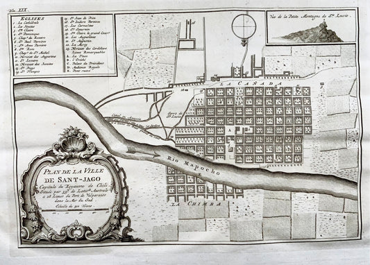 1751 "Piano della città di Sant Jago du Chili". Santiago del Cile, mappa, Bellin 